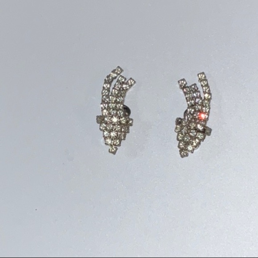La Rel Rhinestone and Silver Tone Metal Climber Style Clip Earrings 1950s MCM